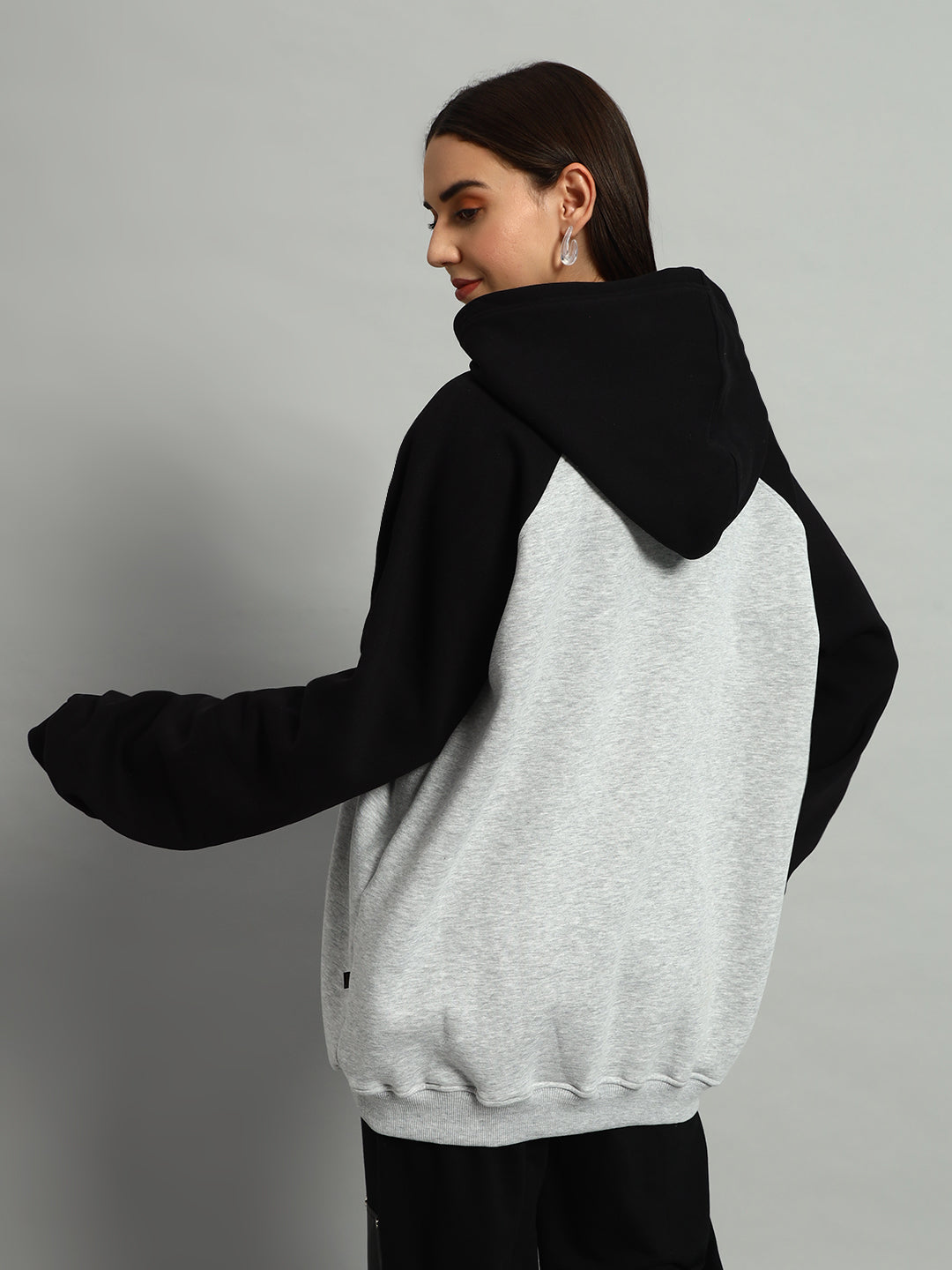 Women's Deluxe Colorblock Oversize Hoodie (Black-Melange Grey)