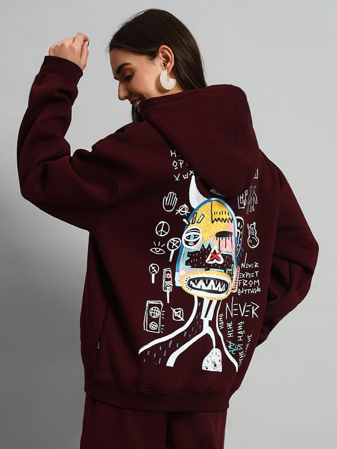 WOMEN'S JUMBLED HOODIE (WINE)