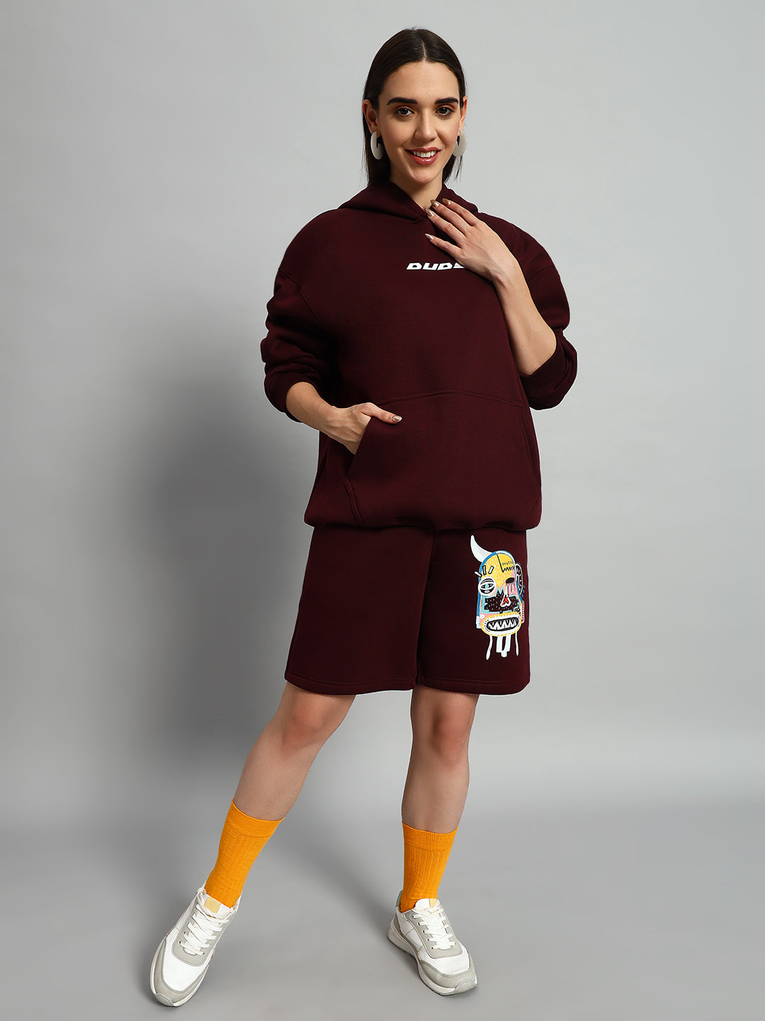 WOMEN'S JUMBLED FLEECE CO-ORD (WINE)