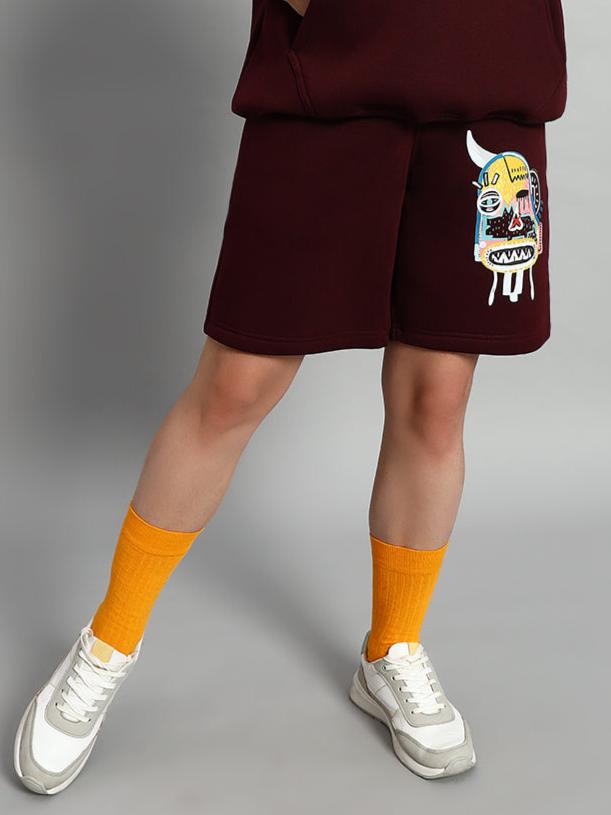 Women's Jumbled Fleece Shorts (Wine)