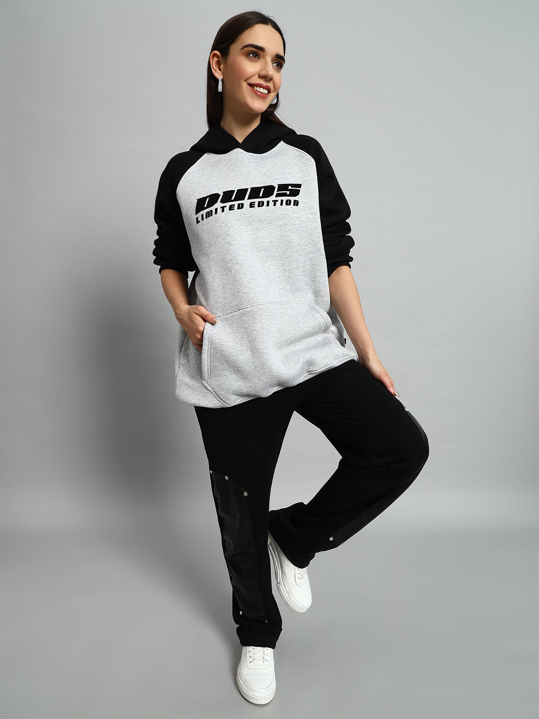 Women's Deluxe Colorblock Oversize Hoodie (Black-Melange Grey)