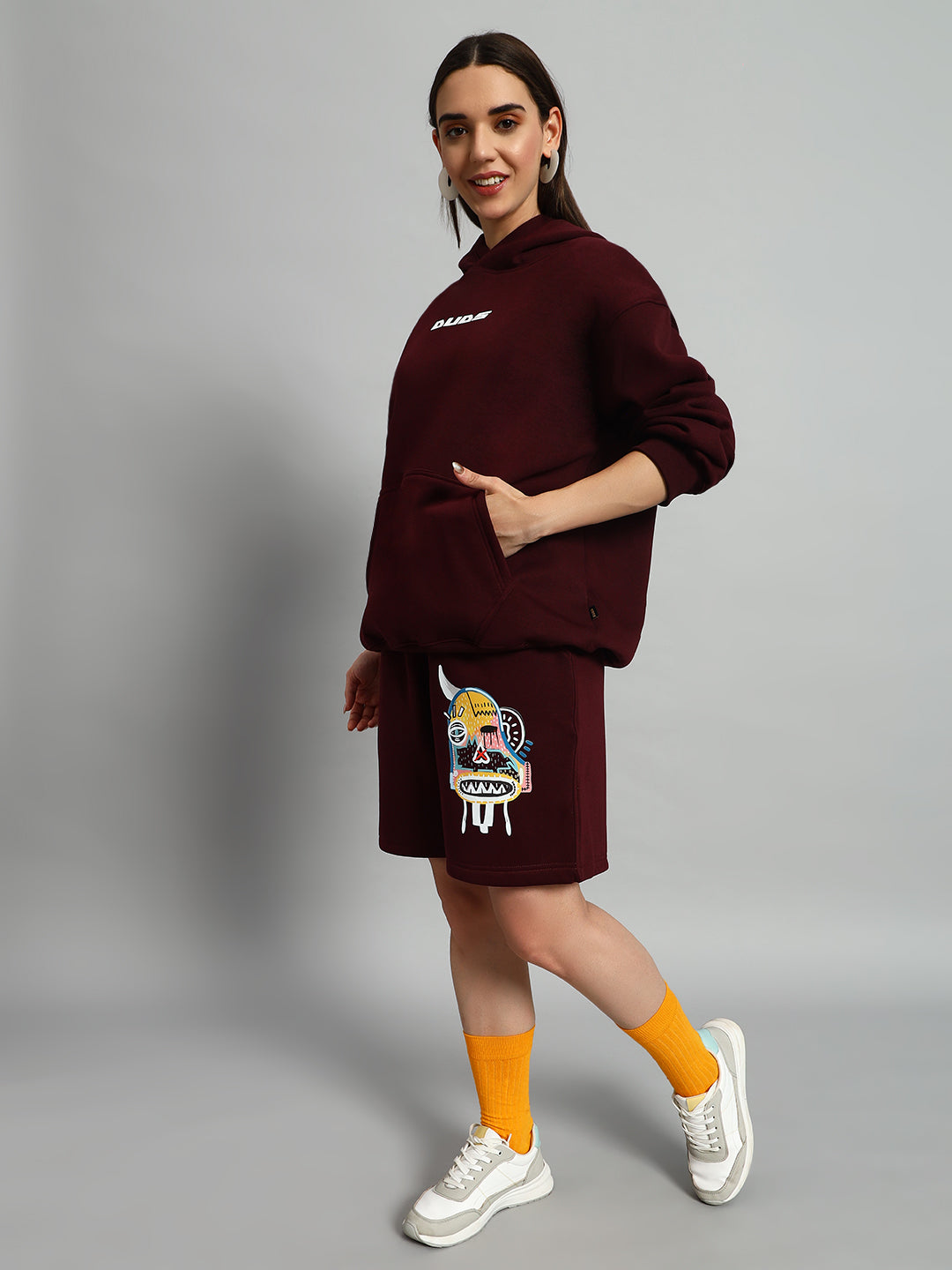 WOMEN'S JUMBLED FLEECE CO-ORD (WINE)