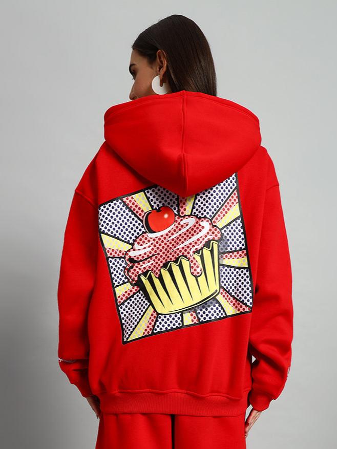 Women's Cupcake Fleece Hoodie (Red)