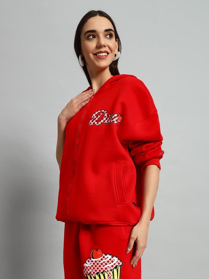 Women's Cupcake Fleece Hoodie (Red)