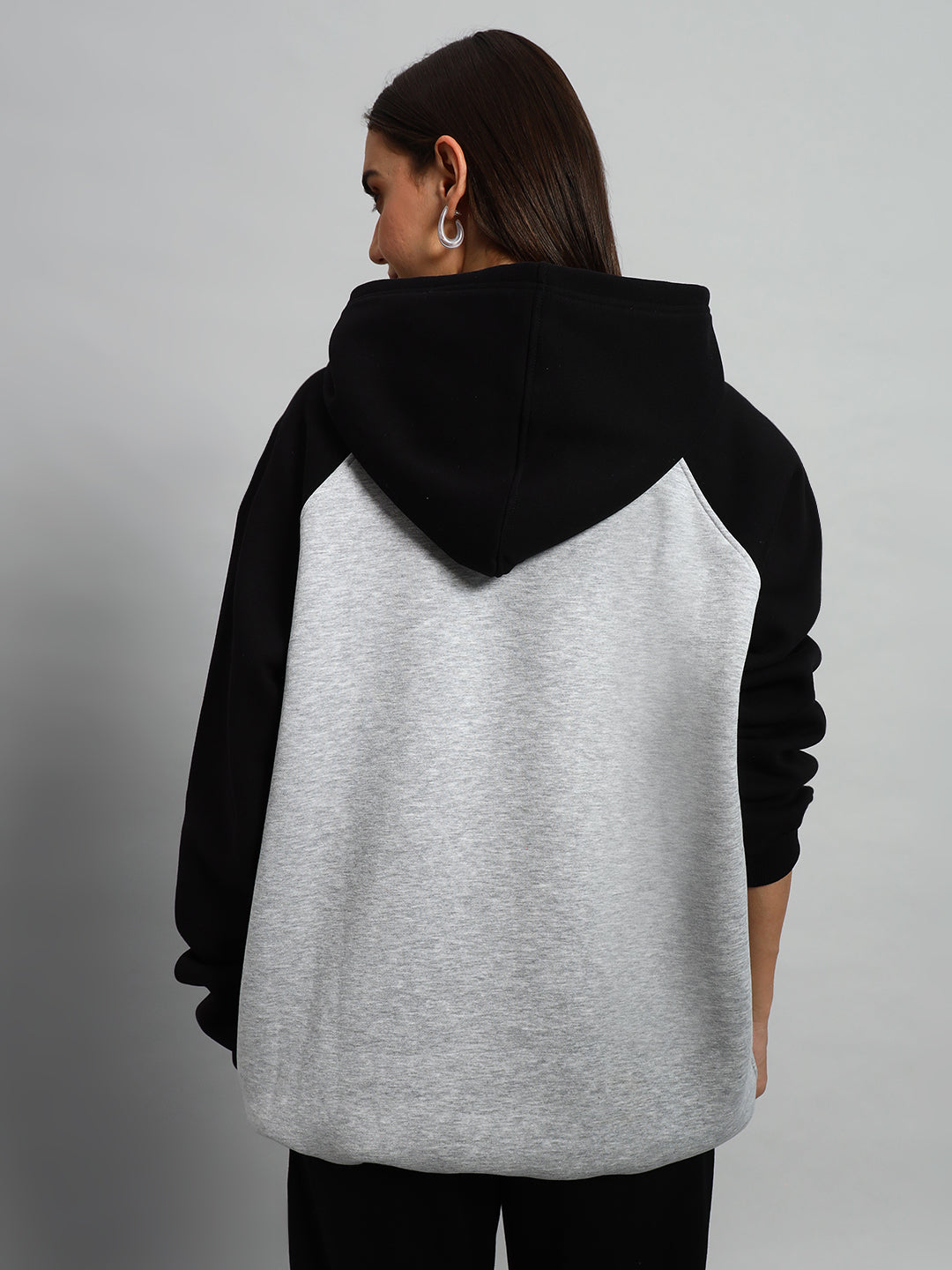 Women's Deluxe Colorblock Oversize Hoodie (Black-Melange Grey)