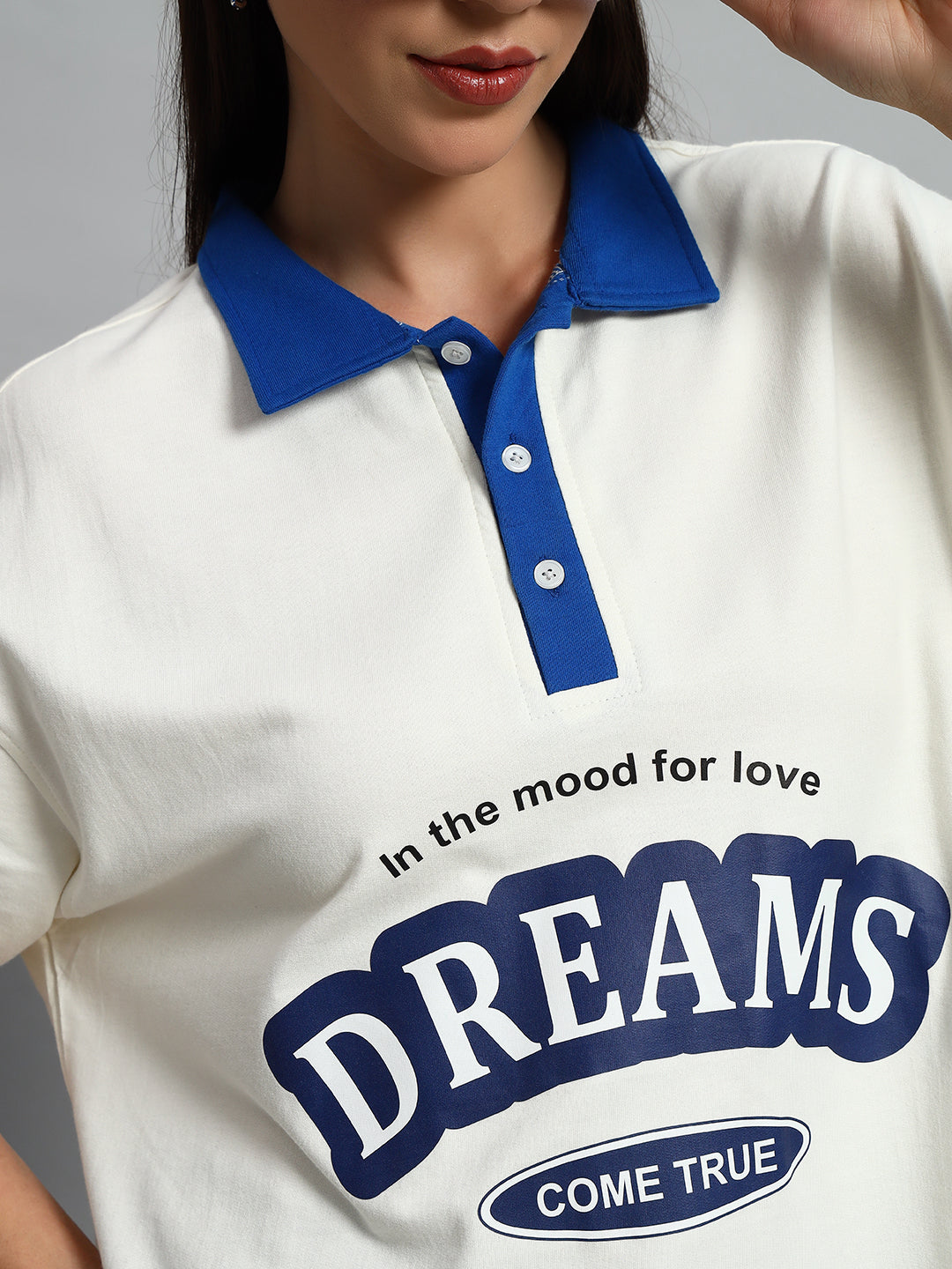 Women's Love Dreams Oversized Sweatshirt (Off White-Royal Blue)