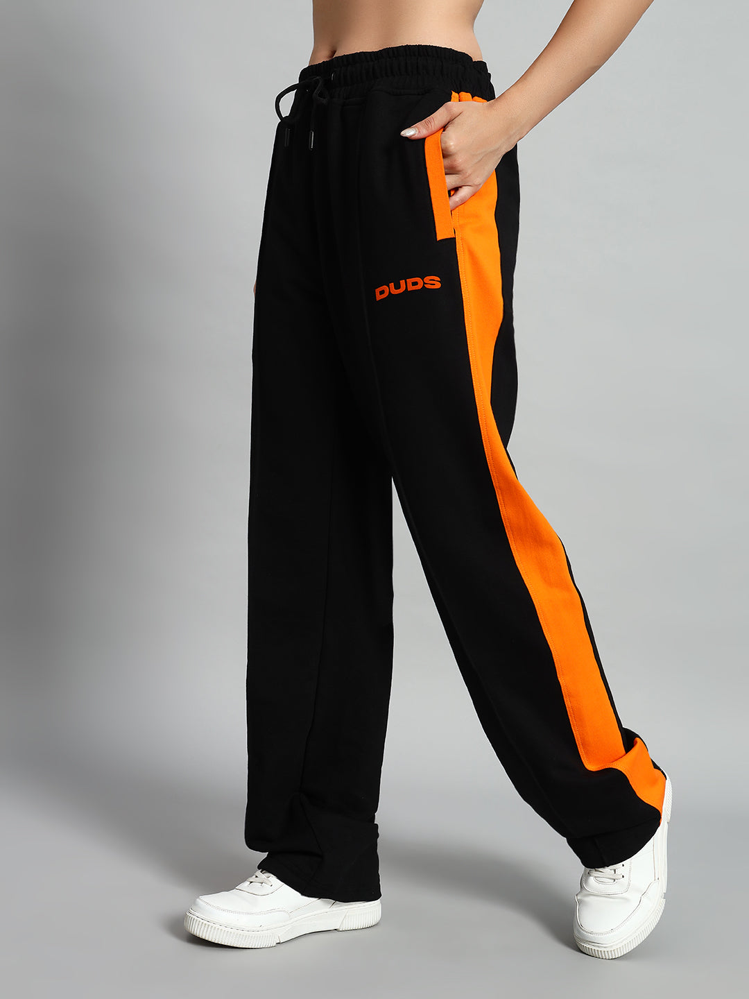 WOMEN'S BREEZER SIDE CONTRAST JOGGERS (BLACK-ORANGE)