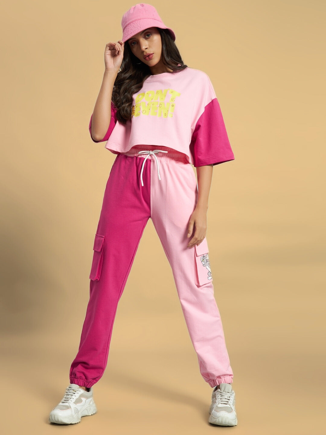 Women's Don't Even Co-Ord Set with Print (Pink)