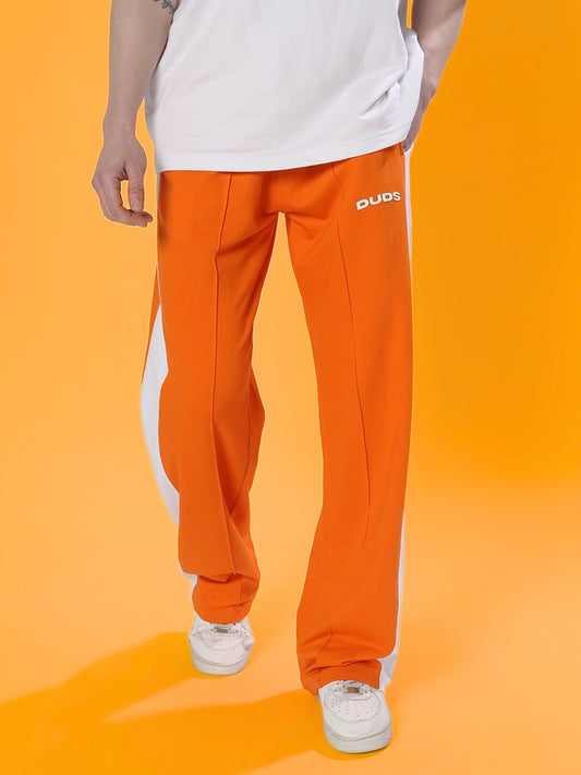 contrast side seam front plated joggers orange