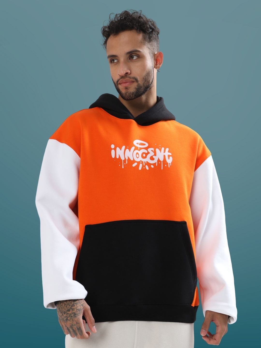 Innocent Colorblock Oversize Hoodie (Orange) - Wearduds