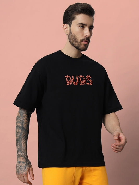 leo puff print over sized t shirt black
