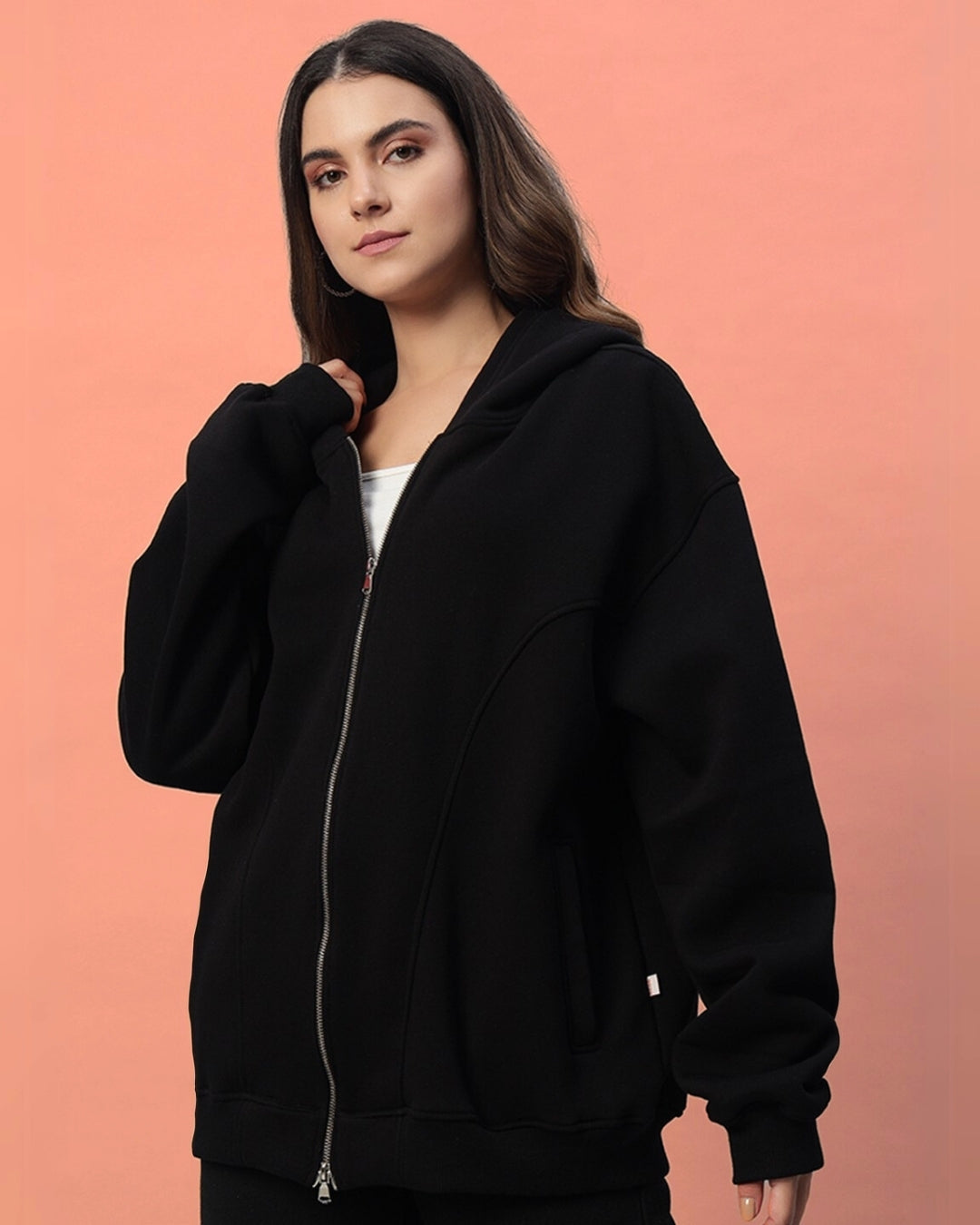 Women's Twofold Zipper Hoodie (Black)