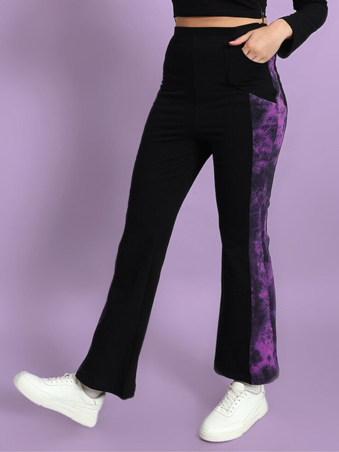 VIOLA TIE DYE PANEL BOOT CUT PANT (BLACK-PURPLE)