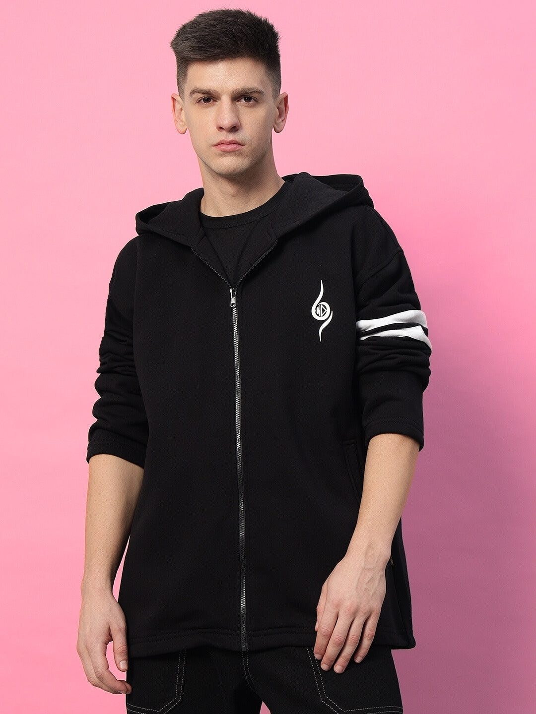 Shinobi Zipper Long Length Hoodie (Black)