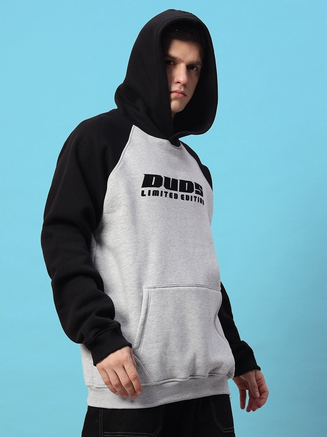 Deluxe Colorblock Oversize Hoodie (Black-Melange Grey)