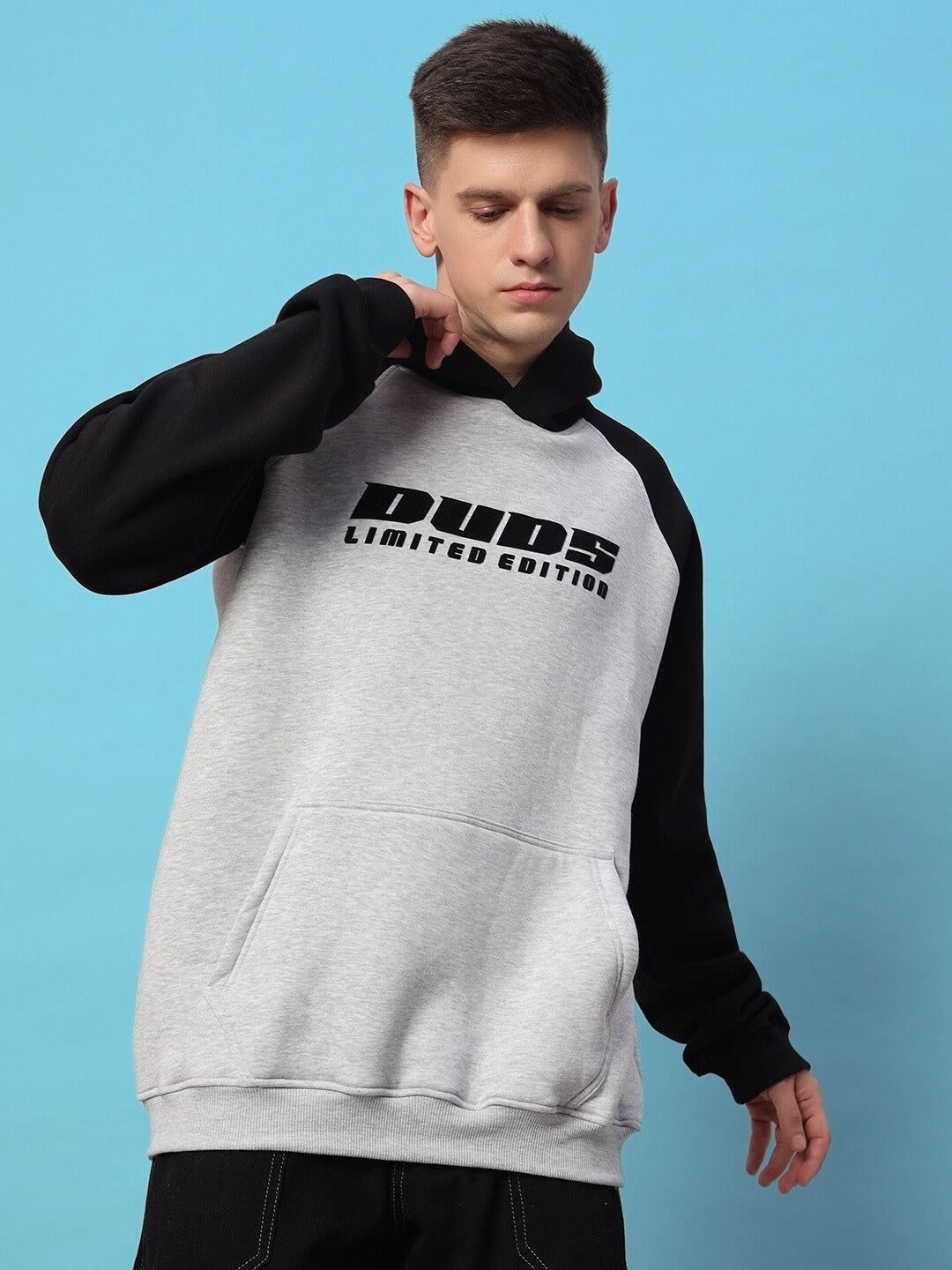 Deluxe Colorblock Oversize Hoodie (Black-Melange Grey)