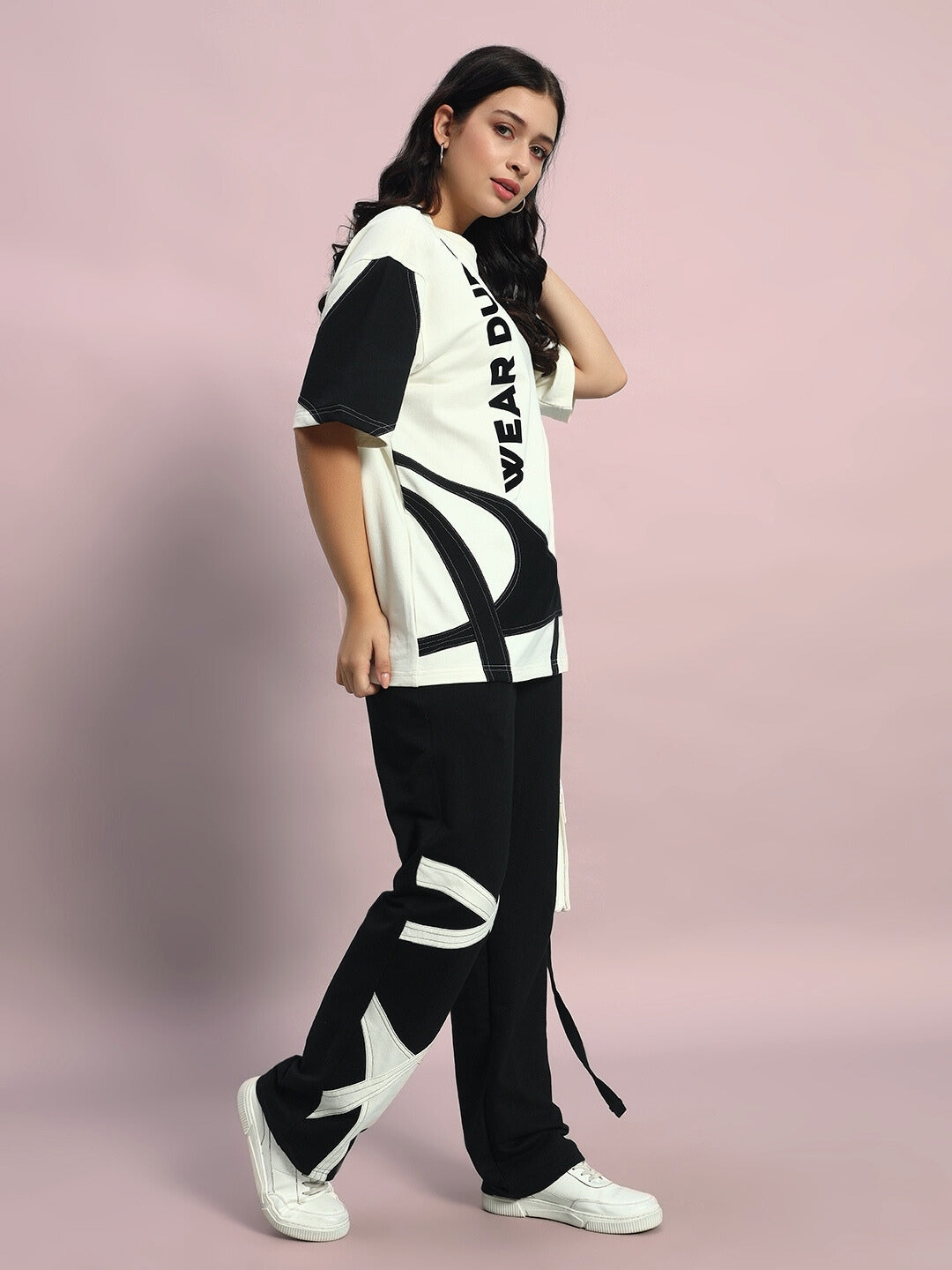 WOMEN'S DAVID OVERSIZED CO-ORD SET (OFF WHITE-BLACK)