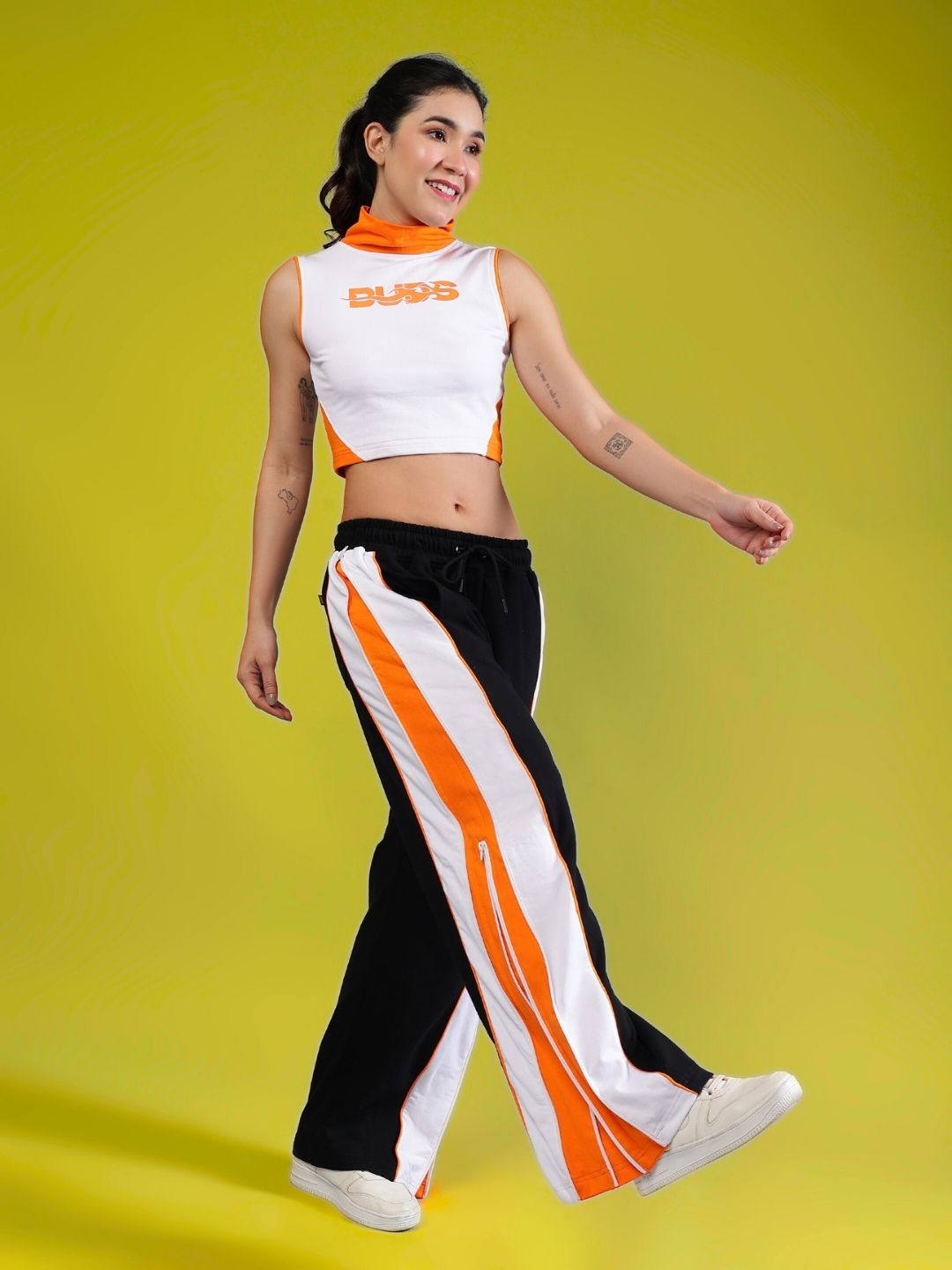 WOMEN'S MYSKY CO-ORD SET (WHITE BLACK ORANGE)