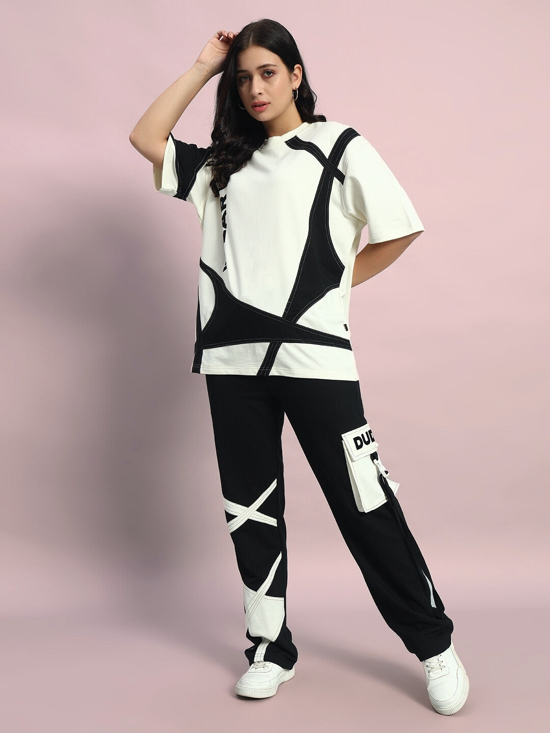 WOMEN'S DAVID OVERSIZED CO-ORD SET (OFF WHITE-BLACK)