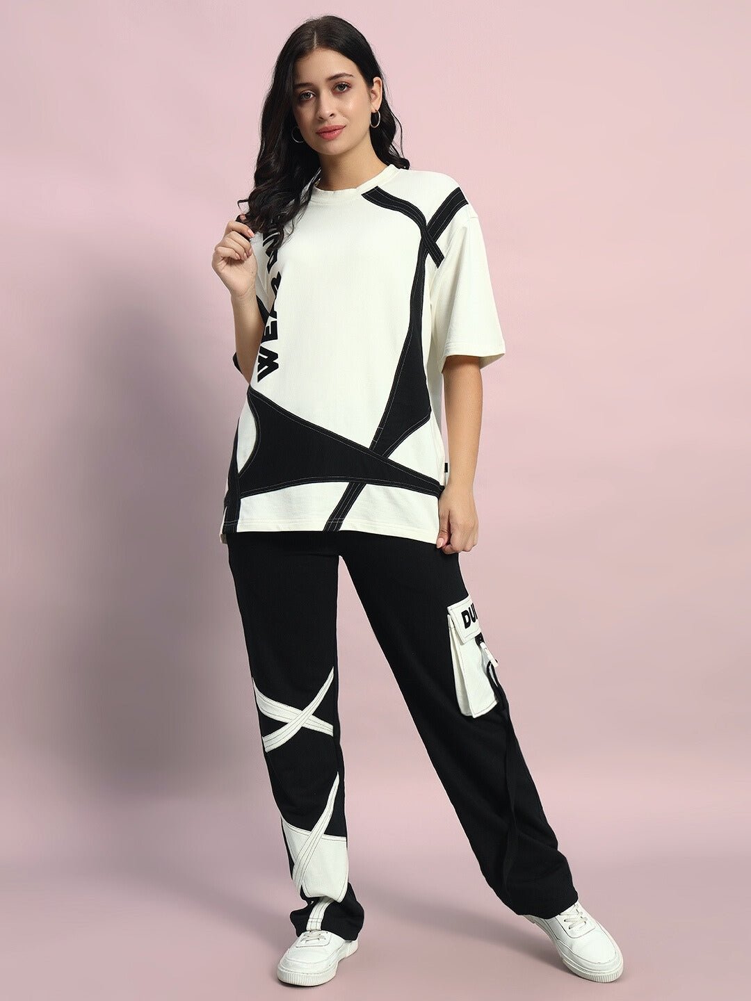 WOMEN'S DAVID OVERSIZED CO-ORD SET (OFF WHITE-BLACK)