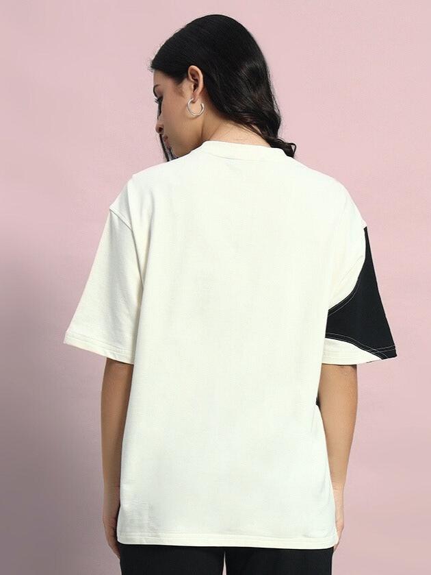 Women's David Designer Oversized T-Shirt (Off White-Black)