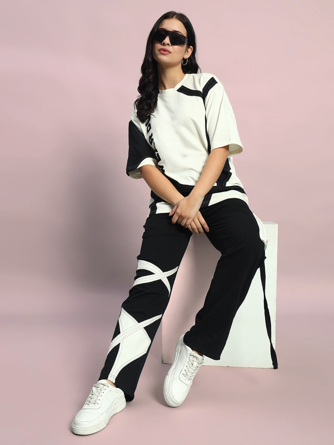 WOMEN'S DAVID OVERSIZED CO-ORD SET (OFF WHITE-BLACK)