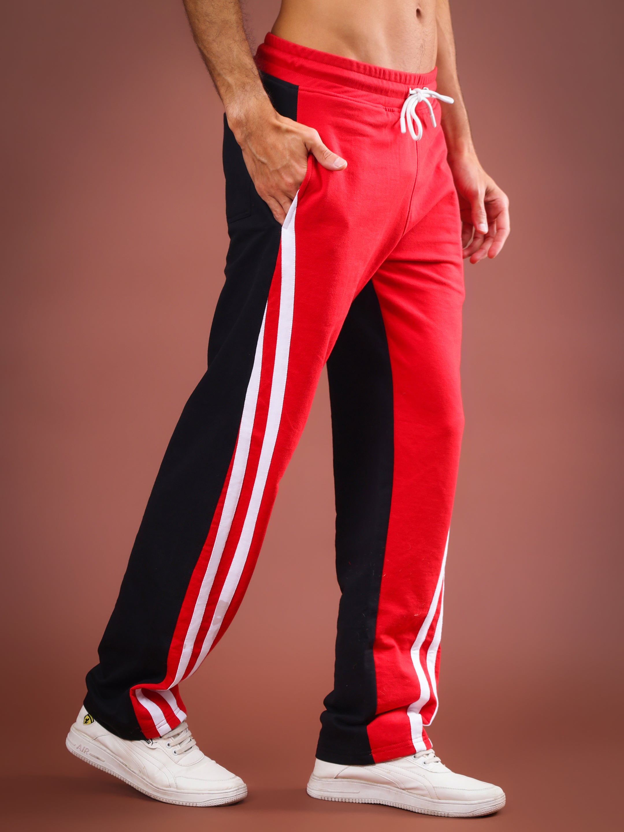 SKATER KOREAN BAGGY JOGGERS (RED BLACK)