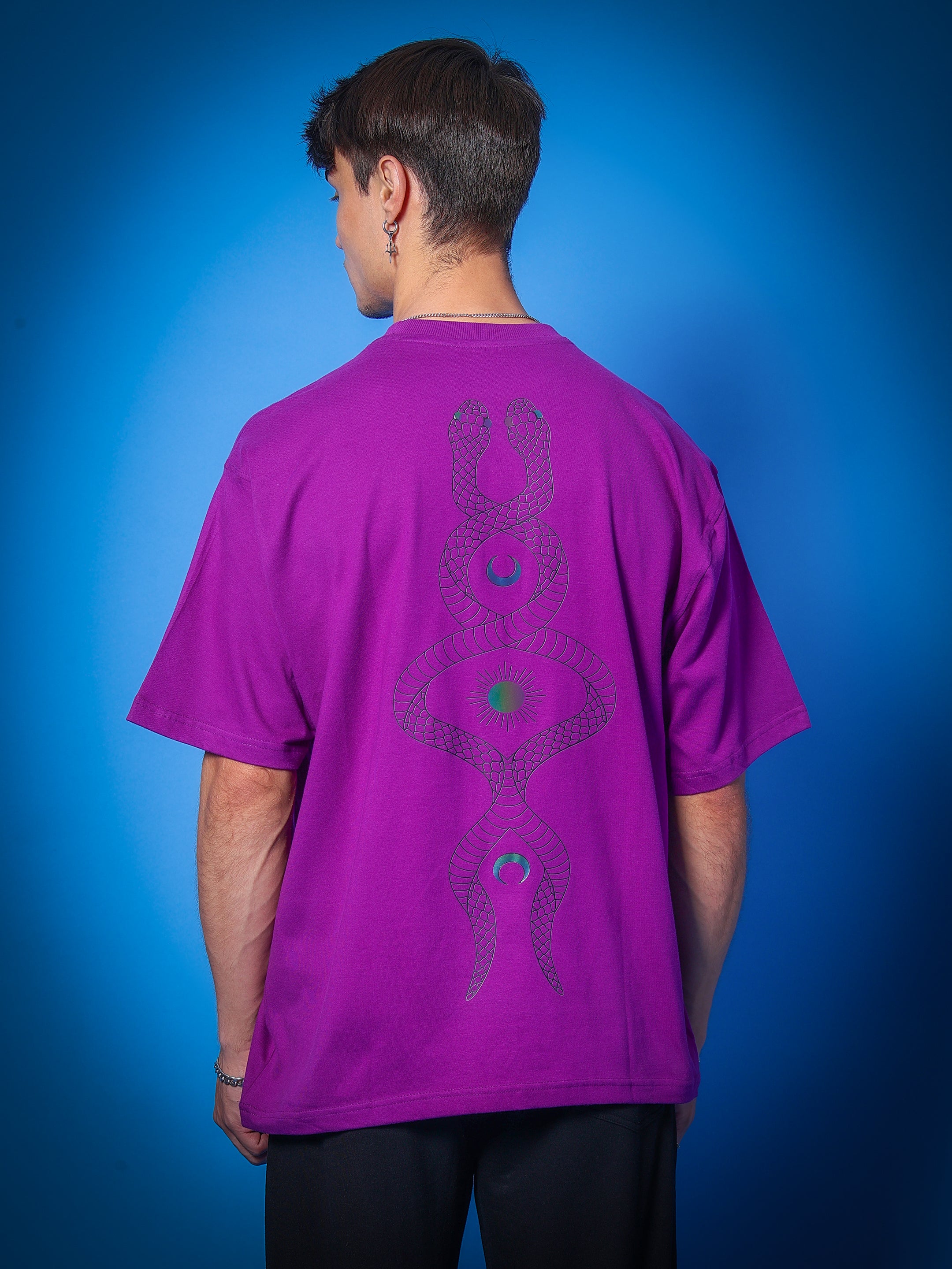 Intertwined Snake Reflector Over-Sized T-Shirt (Purple)