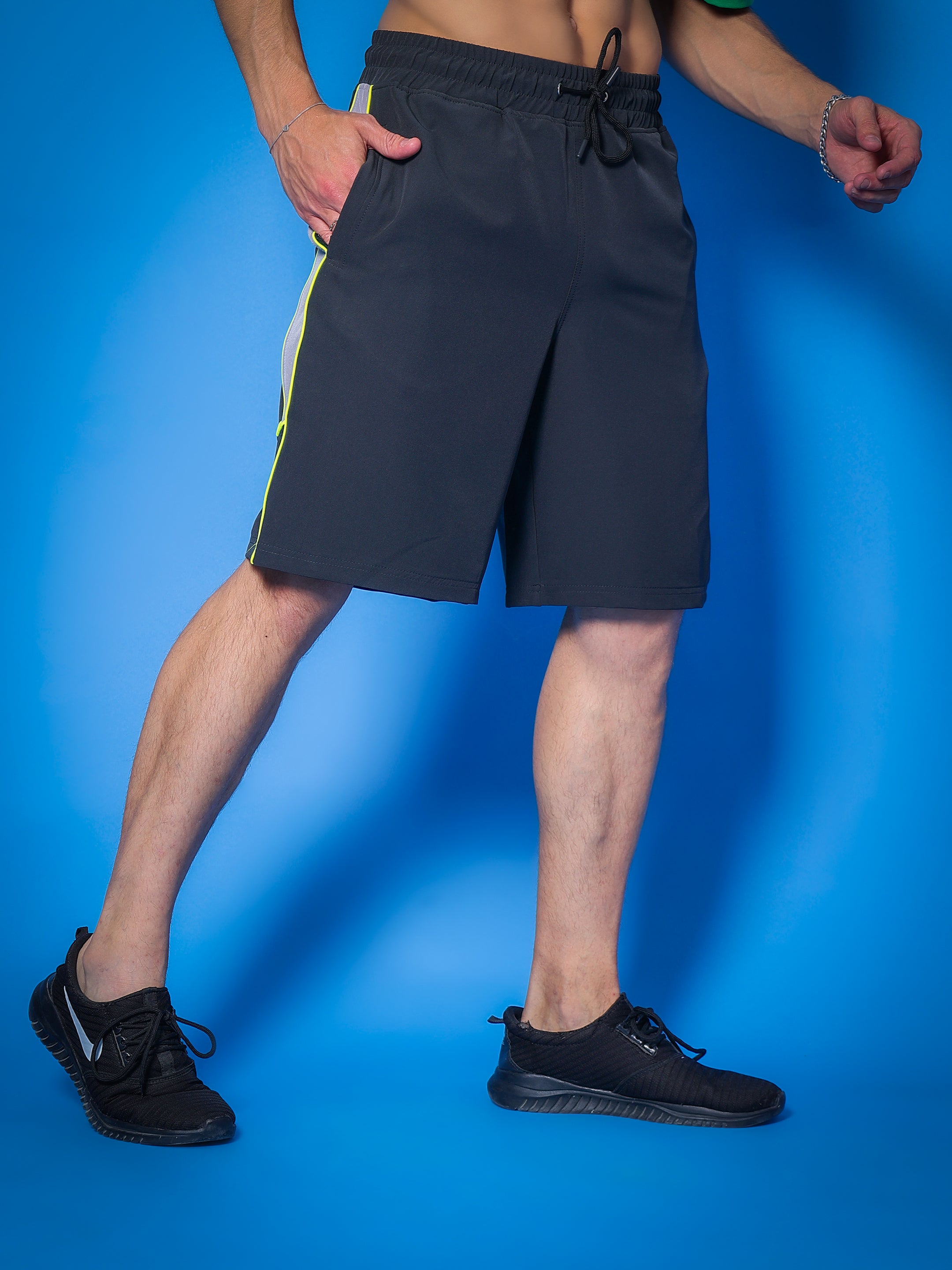 Boomer Shorts (Dark Grey With Neon Green Piping)