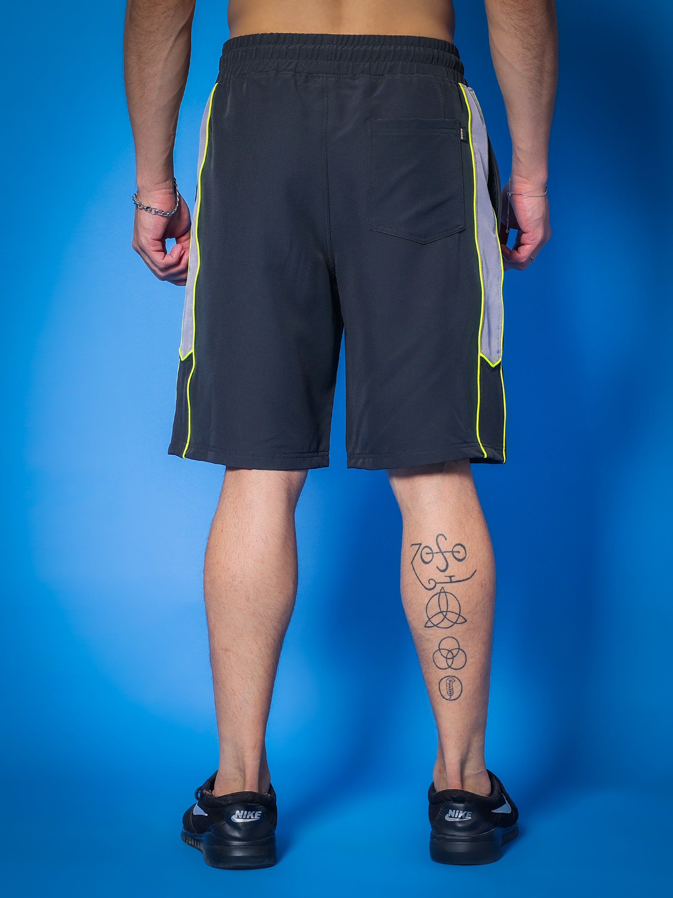 Boomer Shorts (Dark Grey With Neon Green Piping)