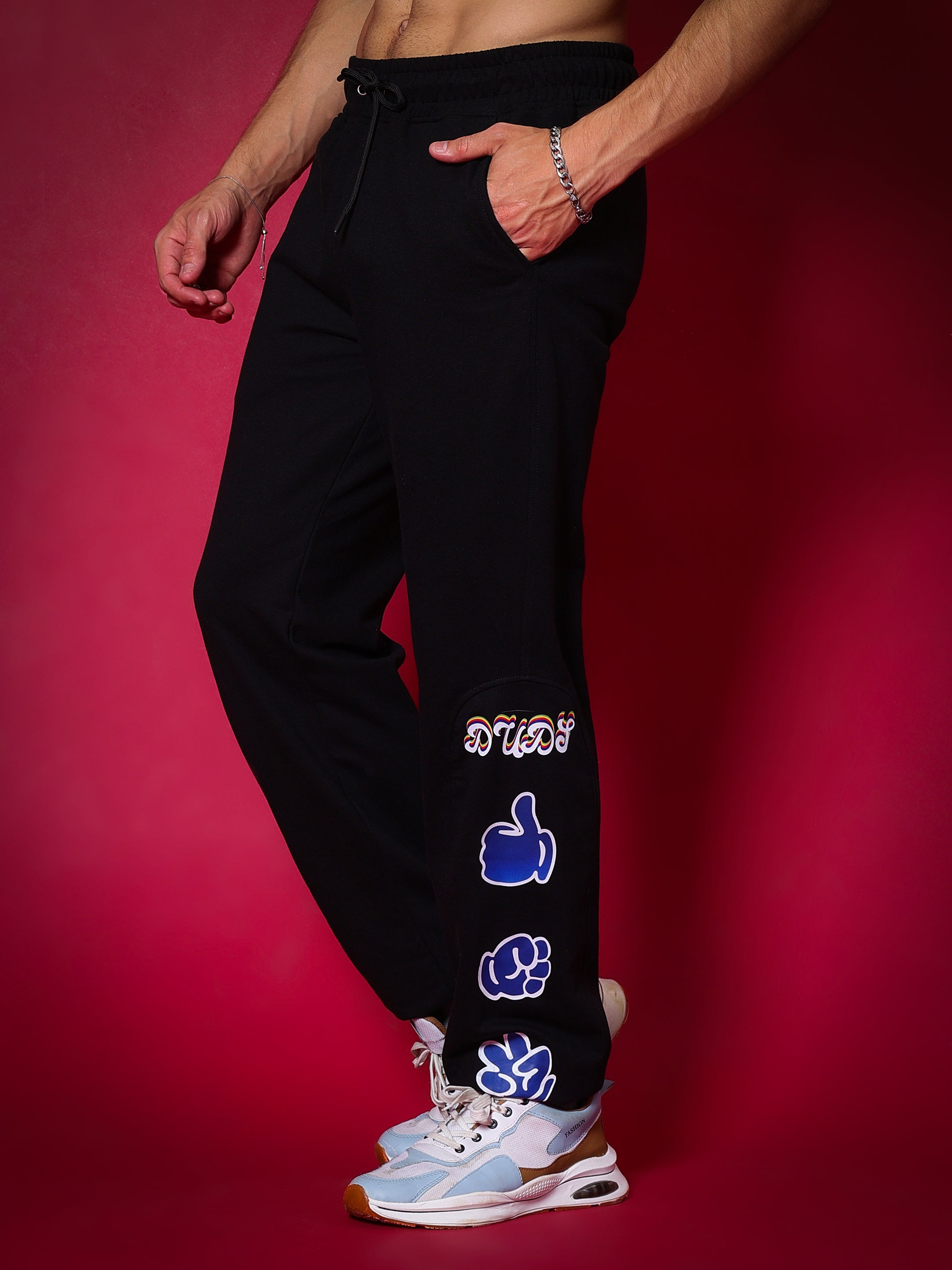 HAND GESTURES RELAXED PANT JOGGER (BLACK)