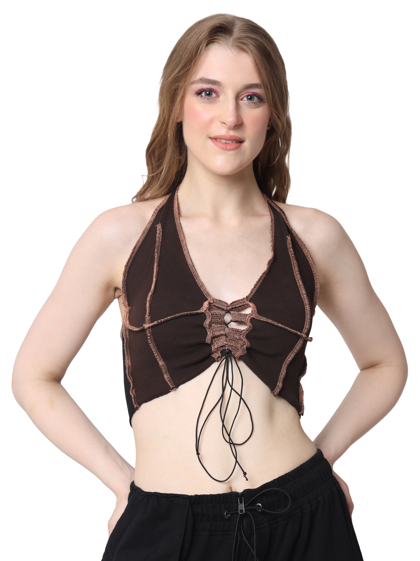 Ribbed Crop-Top (Brown) - Wearduds