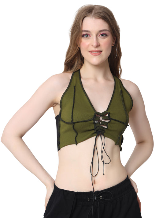 ribbed crop top military green black