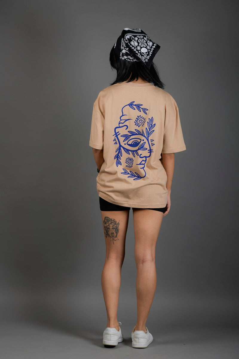 Indigo Faces Over-Sized T-Shirt (Nude) - Wearduds