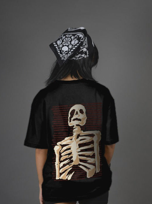 skull code over sized t shirt black
