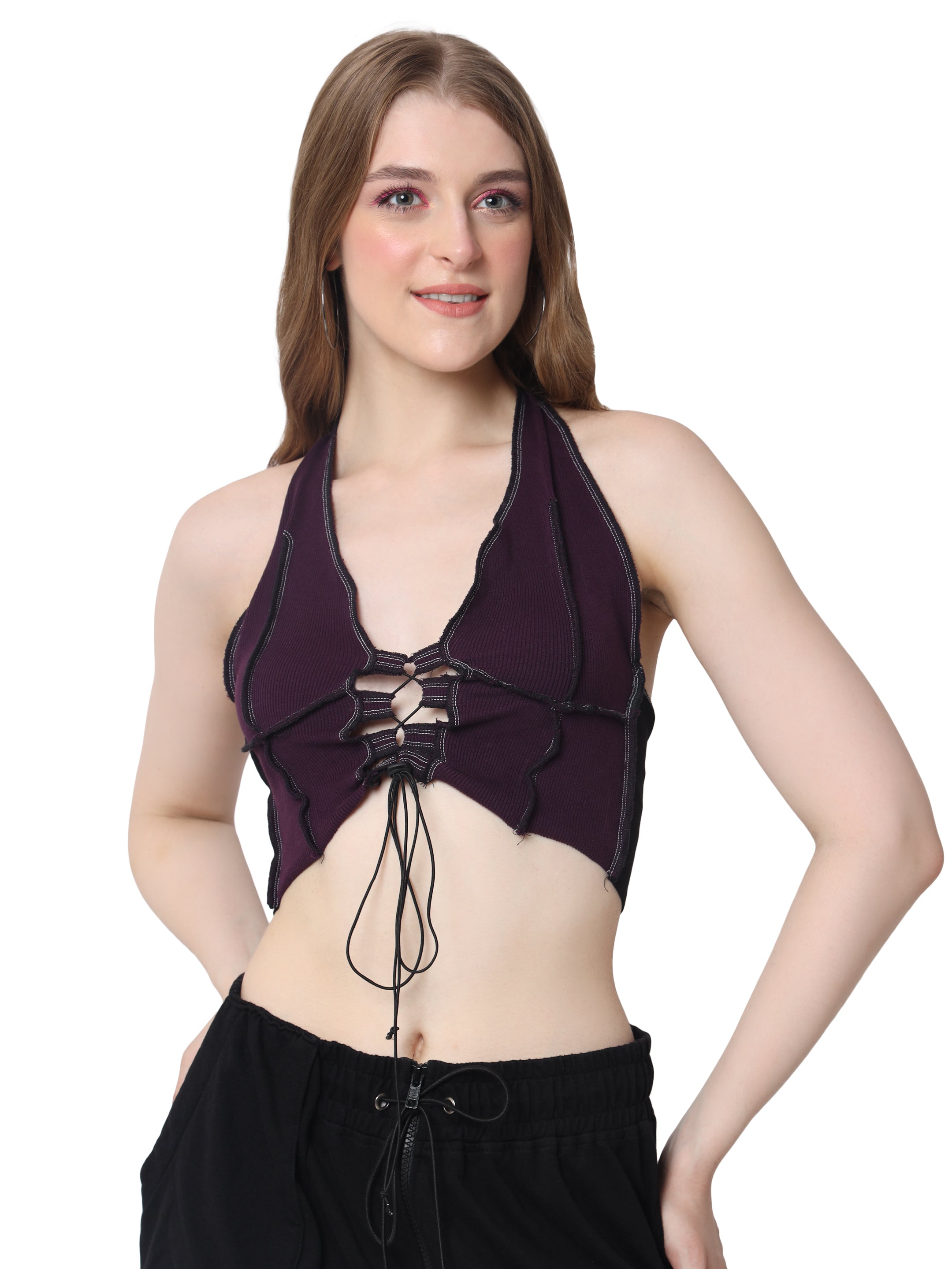 Ribbed Crop-Top (Purple Black) - Wearduds