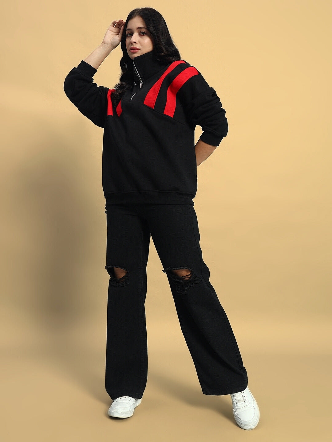 WOMEN'S CROSSBAR COLORBLOCK JACKET (BLACK-RED)