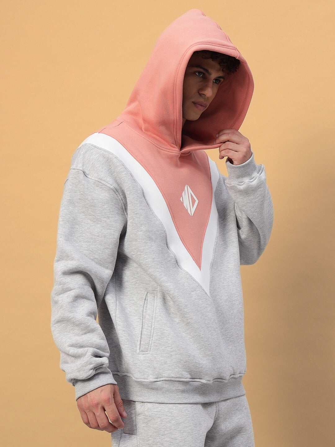 Polar Colorblock Hoodie (Grey-Peach)