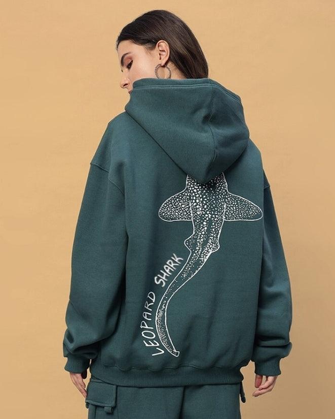 Women's Leopard Shark Fleece Hoodie (Teal Green)