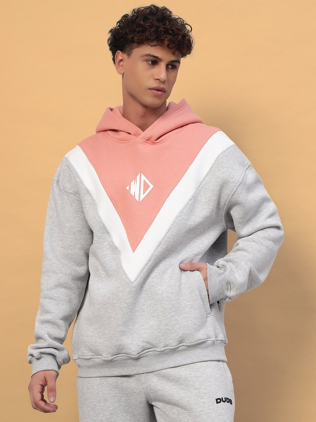 Polar Colorblock Hoodie (Grey-Peach)