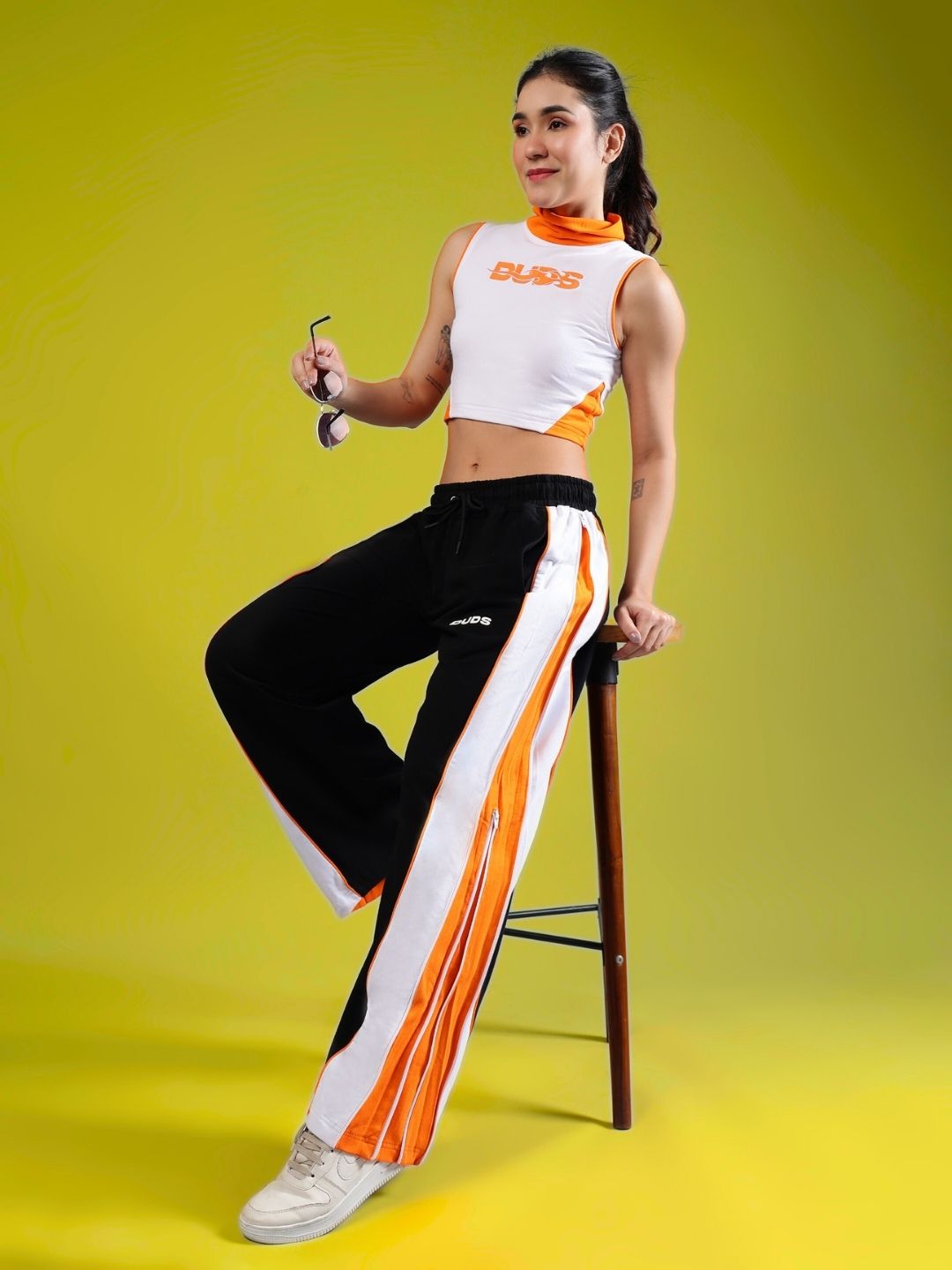 WOMEN'S MYSKY CO-ORD SET (WHITE BLACK ORANGE)