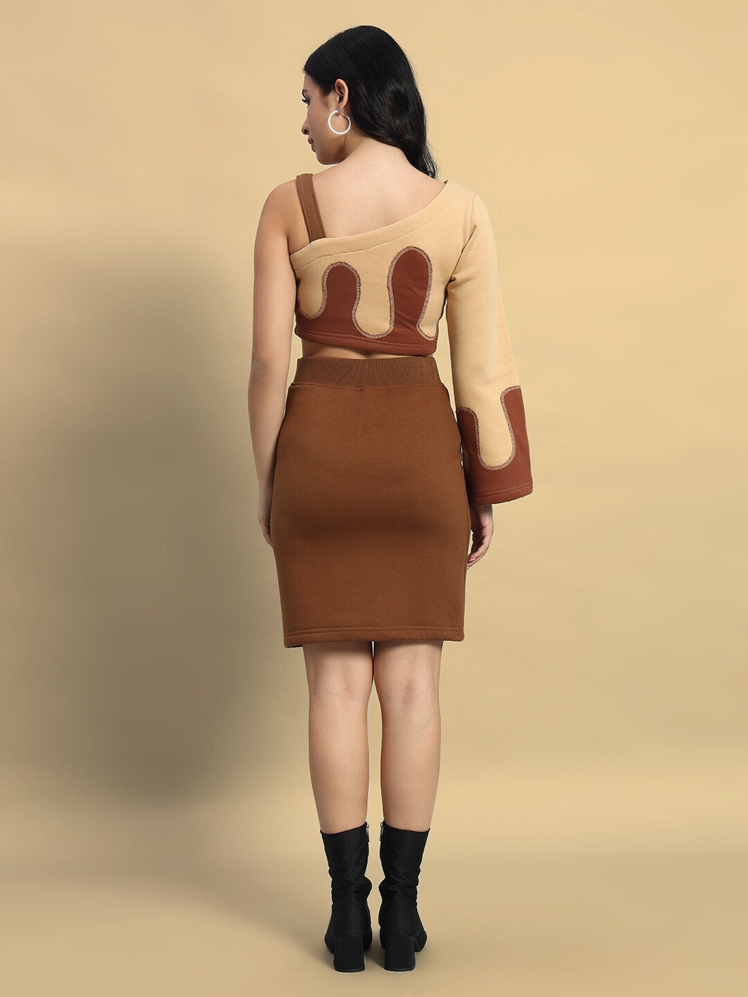 WOMEN'S RETRO CO-ORD SET (BEIGE-BROWN)