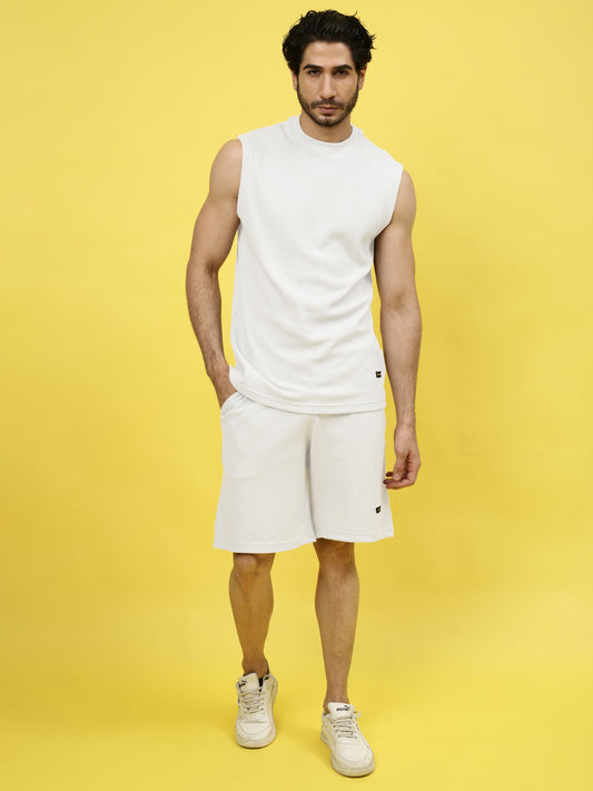 low key solid co ord set off white