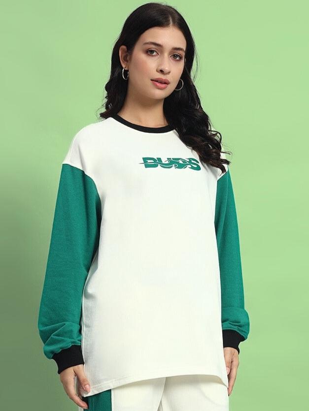 Women's Zingy Oversized CO-Ord Set (OFF WHITE-TEAL)