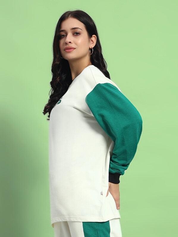 WOMEN'S ZINGY OVERSIZED SWEATSHIRT (OFF WHITE-TEAL)