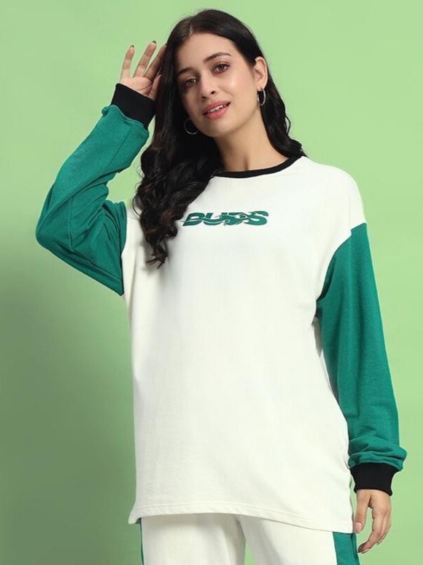 WOMEN'S ZINGY OVERSIZED SWEATSHIRT (OFF WHITE-TEAL)