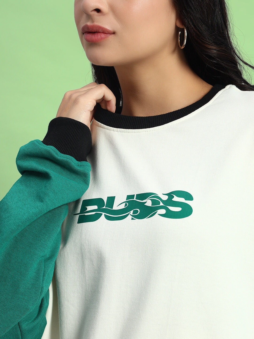 WOMEN'S ZINGY OVERSIZED SWEATSHIRT (OFF WHITE-TEAL)