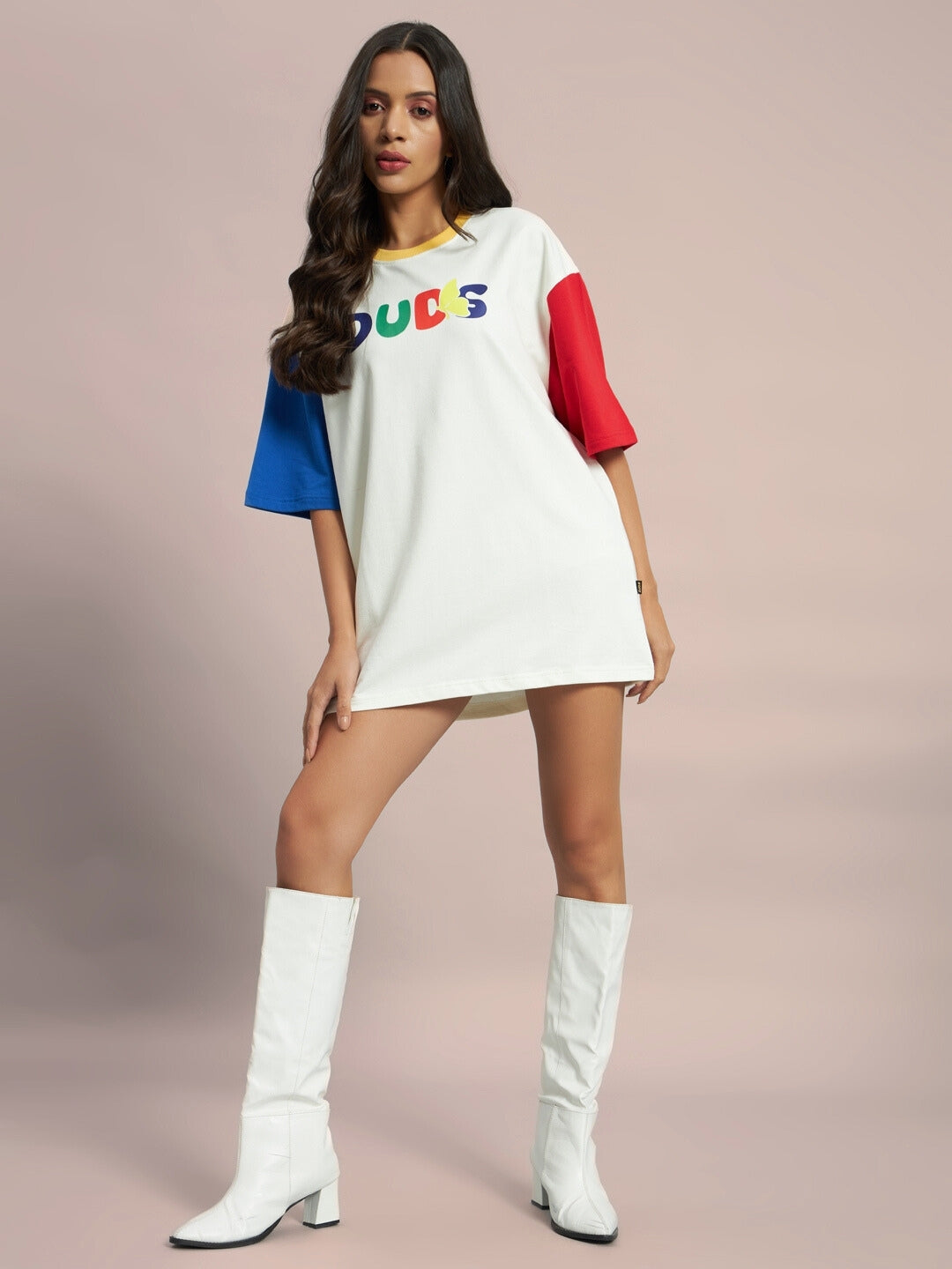 Women's Adonis Color Blocked Oversized T-Shirt (OFF White)