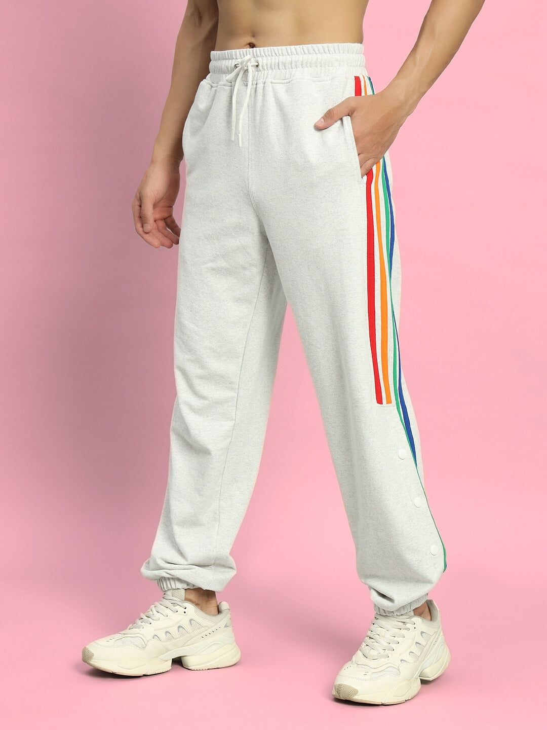 DUDS PRISM COLORFUL STRIPE JOGGERS (MELANGE GREY)