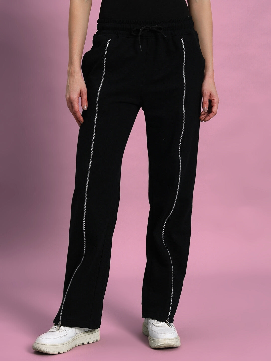 WOMEN'S BRAZO FRONT OPEN ZIPPER JOGGERS (BLACK)